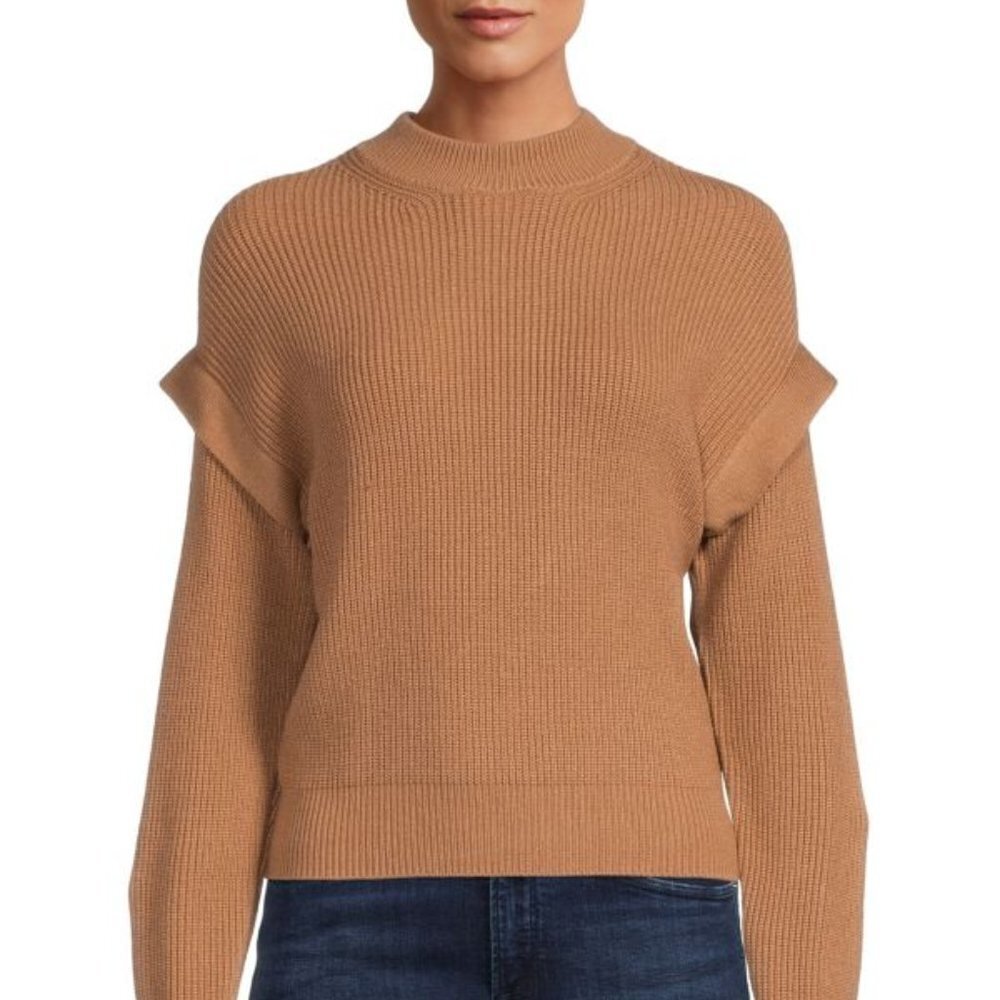 NWT For The Republic Sweater Womens XL Light Camel Drop Shoulder Knit Crewneck